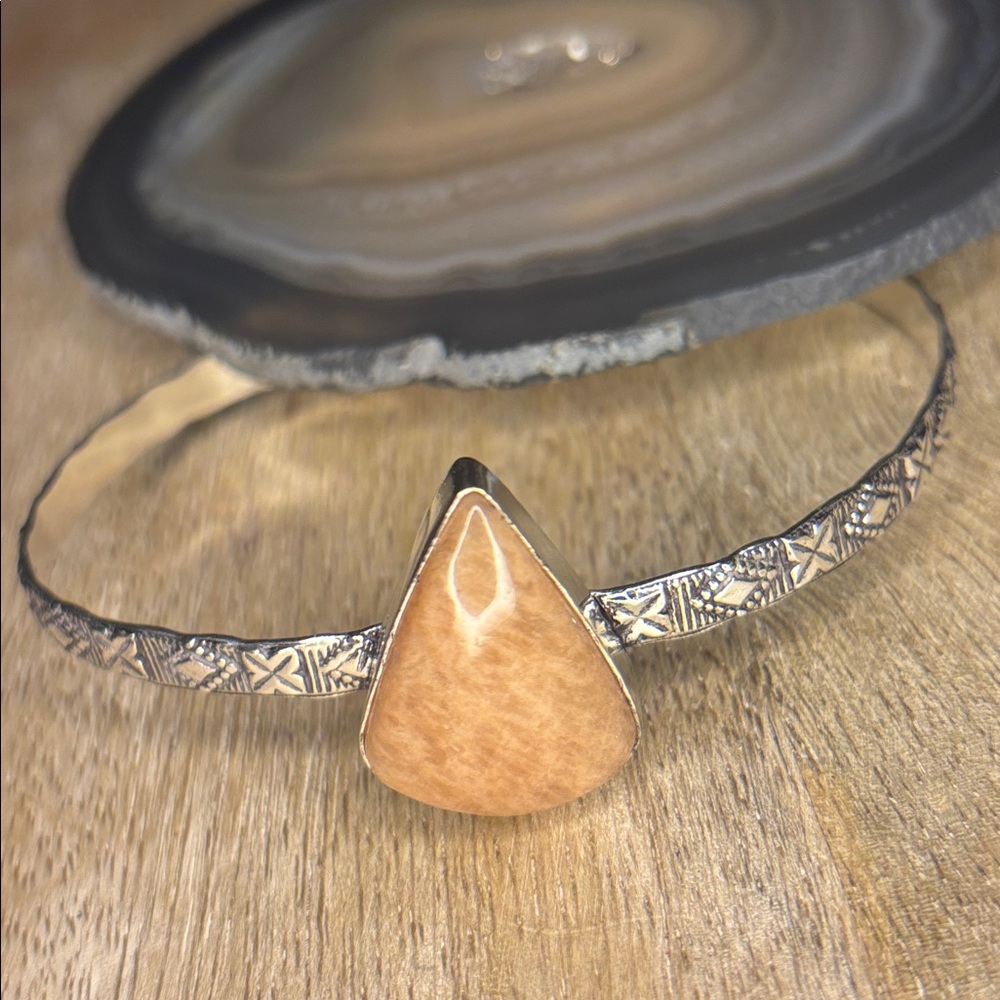 Peach Aventurine 925 Silver Plated Cuff Bracelet.